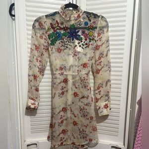 Mac Duggal Floral Embroidered Midi Dress